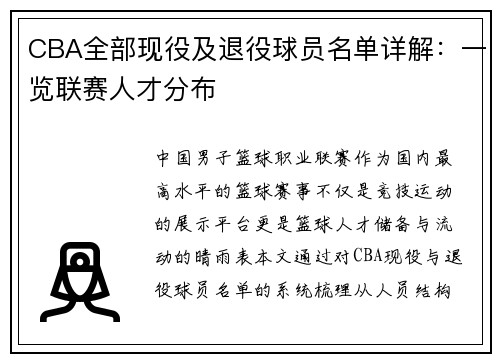 CBA全部现役及退役球员名单详解：一览联赛人才分布